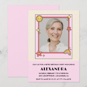 Invitation Retro Rainbow Sun Photo rose 71e anniversaire