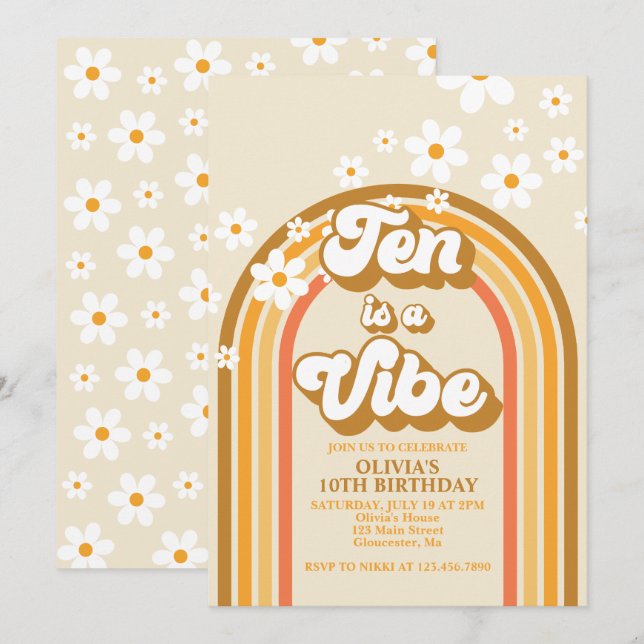 Invitation Retro Rainbow Ten est un Vibe Super 10e anniversai (Devant / Derrière)