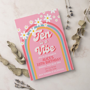 Invitation Retro Rainbow Ten est un Vibe Super 10e anniversai