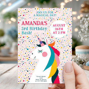 Invitation Retro Rainbow Unicorn Party