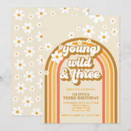 Invitation Retro Rainbow Young Wild et trois Anniversaire