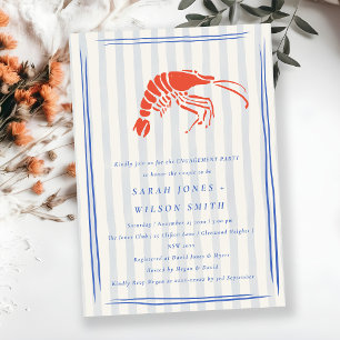 Invitation Rétro Rayé Rouge Bleu Homard Engagement Coastal