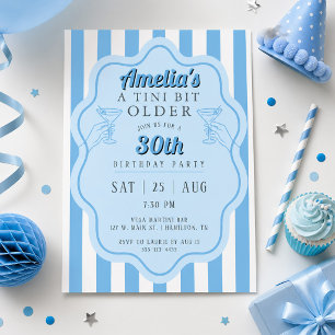 Invitation Retro Rayure Bleue Tini Un peu plus âgé Martini An