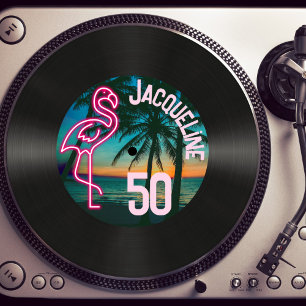 Invitation Retro Record Tropical Neon Flamant rose 50e annive