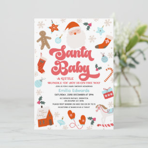 Invitation Retro Red Blue Boys Père Noël Baby shower bébé