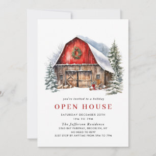 Invitation Retro Red Farm Grange Noël Open House