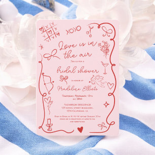 Invitation Retro Red Pink Love dans la douche nuptiale