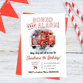 Invitation Retro Red Sound the Alarm Fire Truck Anniversaire