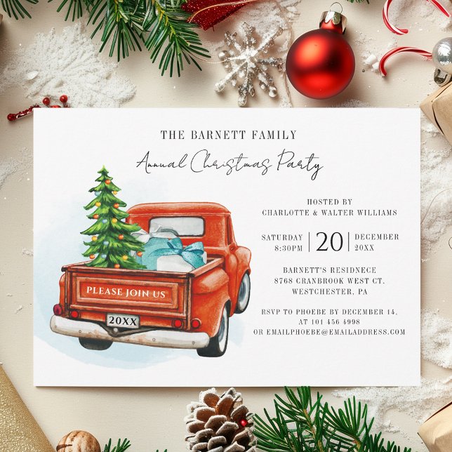 Invitation Retro Red Truck fête de Noël annuelle (Retro Red Truck Annual Christmas Party Invitation)