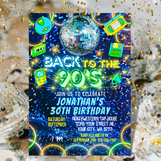 Invitation Retro Retour aux années 90 Bleu vert néon brillant