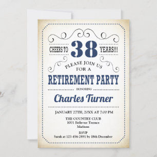 Invitation Retro Retraite Party - Marine Blue Cream White