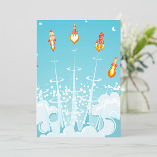 Invitation Retro Rocket Navire Lancement d'Art Spatial Futuri