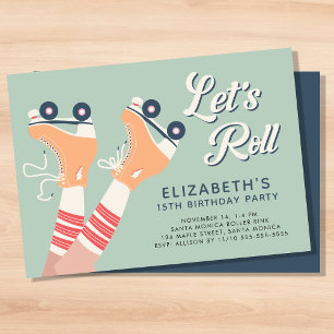 Invitation Retro Roller Patinage Sage Anniversaire Fête