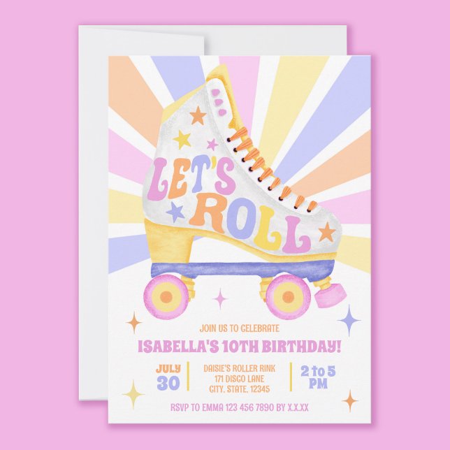 Invitation Retro Roller Skate Party (Let's Roll on into the party with these bright and fun roller skate  invitations.)