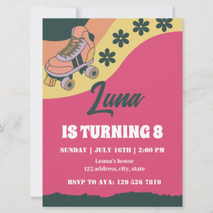 Invitation Retro Roller skate vintage Daisy Anniversaire