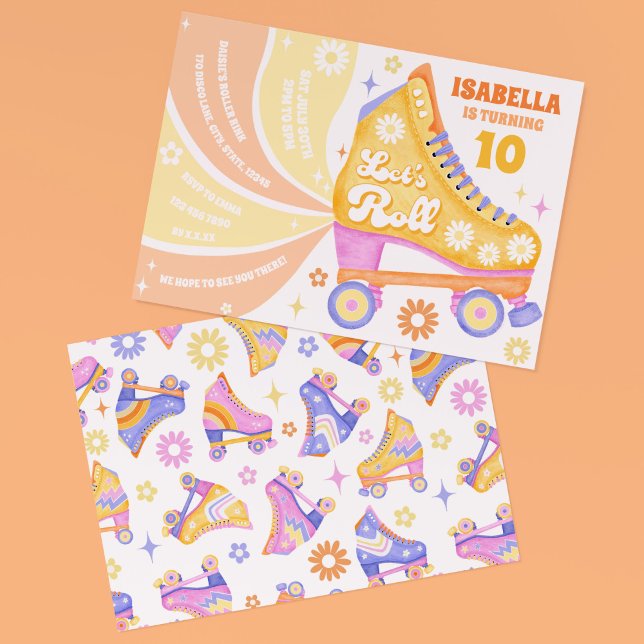 Invitation Retro Roller Sking Disco Anniversaire Fête (An ideal retro inspired invitation for your roller rink party!)