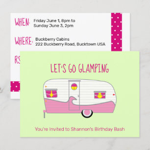 Invitation Rétro Rose Camping Car Canette Publicitaire Glampi