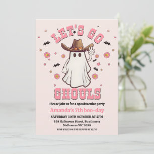 Invitation Retro Rose Cowgirl Go Ghouls Halloween Anniversair