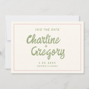 Invitation Rétro rose écriture de mariage Enregistrer la date