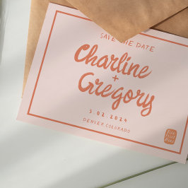 Invitation Rétro rose et rouge écriture manuscrite mariage En