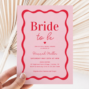 Invitation Retro rose et rouge Wavy Bride pour être Fête des 