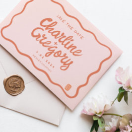 Invitation Retro rose Peachyécriture de mariage Enregistrer l