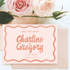Invitation Retro rose Peachyécriture de mariage Enregistrer l