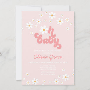 Invitation rétro rose pour baby shower Fille fleur