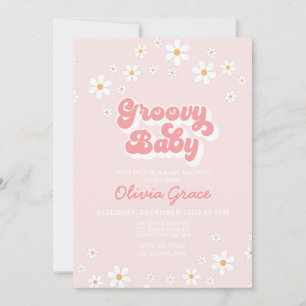 Invitation rétro rose pour baby shower Fille fleur