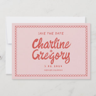Invitation Rétro rose rouge écriture de mariage Enregistrer l