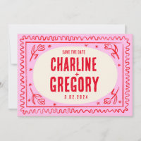 Rétro rose rouge écriture de mariage Enregistrer l