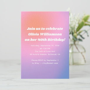 Invitation Retro rose violet dégradé 40e fête d'anniversaire