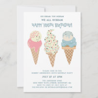 Retro Rouge Blanc Bleu Glace Cône 100e anniversair