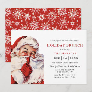 Invitation Retro Santa Claus Noël VACANCES BRUNCH