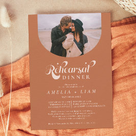 Invitation Retro script photo dîner de répétition en terre cu