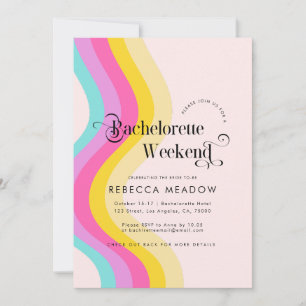 Invitation Retro Script Rainbow Coloré Bachelorette Party