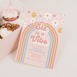Invitation Retro Six est un Vibe 6e Anniversaire Arc-en-ciel