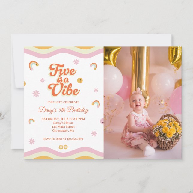 Invitation Retro Smiles Five est une Vibe 5e Anniversaire Pho (Devant)
