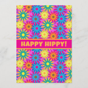 Invitation Rétro soixantième partie d'anniversaire de hippie