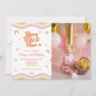 Invitation Retro sourit Young Wild et Three Birday Photo