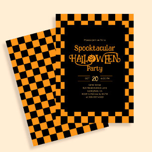 Invitation Rétro Spooktacular Halloween Carreaux Orange
