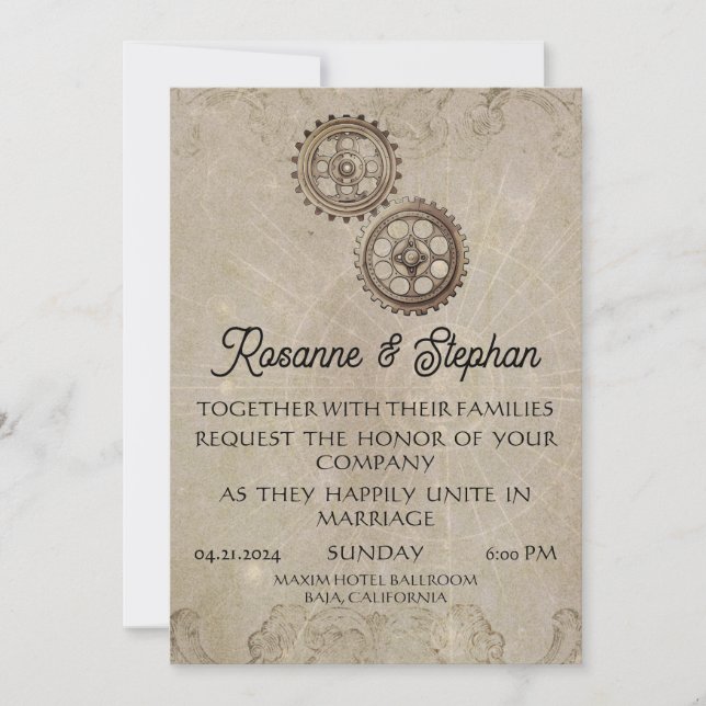 Invitation Retro Steampunk Gears for Love Mariage (Devant)