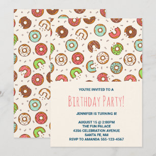Invitation Retro Style mignonne Donut Motif fête d'anniversai