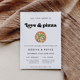 Invitation Retro stylish Love and Pizza Mariage Rehearsal