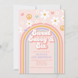 Invitation Retro Sucré Sassy Six Arc-en-ciel 6e Anniversaire