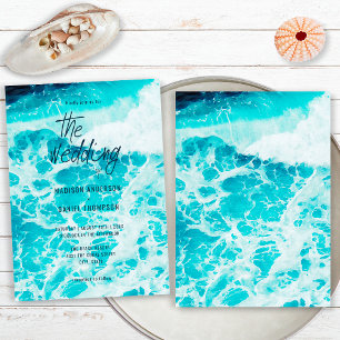 Invitation Retro Summer Blue Ocean Plage de mousse Mariage