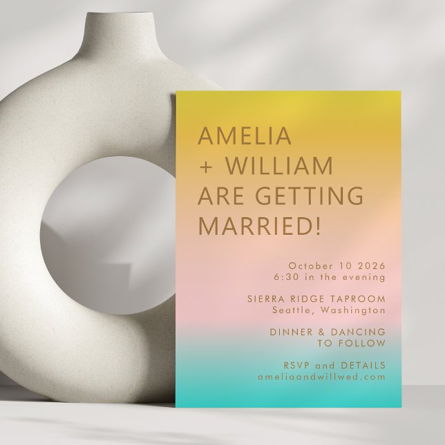 Invitation Retro Summer Pastels Gradient Unique Mariage (Créateur téléchargé)