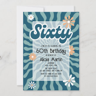 Invitation Retro Sun Wave Daisy Green 60e anniversaire