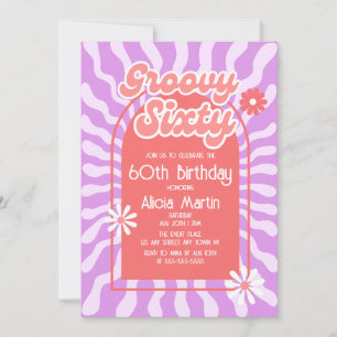 Invitation Retro Sun Wave Daisy Rouge Super 60e anniversaire