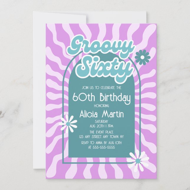 Invitation Retro Sun Wave Daisy Super Green 60e anniversaire (Devant)